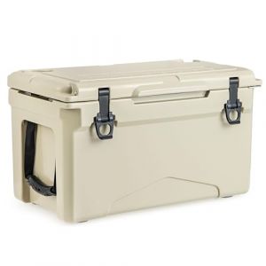 GOPLUS 28L Glacière Rigide Isolée avec Joint Anti-Fuite, Double Porte-gobelets, Glacière Isotherme Portable pour Camping, Pêche, Pique-Nique, Barbecue, Rétention du Froid 5 à 7 Jours(Sable,28L) (Augenstern24, neuf)