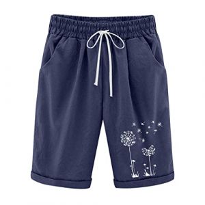 Bermuda Femme Ete Fluide en Lin Short De Sport Chic Large Fluide Pas Cher Shorts et Bermudas Habillé Femmes Grande Taille Élastique avec Poches Confortable Ample Mode Sport Jogging Pantalons Court (⭐⭐⭐⭐⭐AEGJEGVD⭐⭐⭐⭐⭐, neuf)