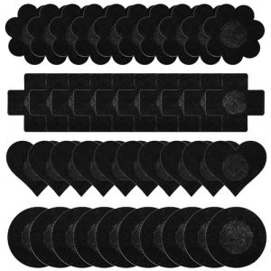 JIEYAO 40 Pi&egrave;ces Cache-T&eacute;tons Jetables, Noir Prot&egrave;ge-t&eacute;tons Invisibles 4 styles Jetables Cache T&eacute;tons Coeur Fleur Ronde Croix autoadh&eacute;sif Nipple Cover Autocollants Respirants Mamelons pour Femmes (SEVENspace, neuf)