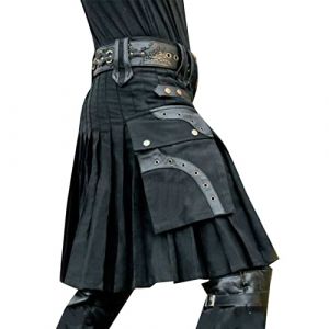 Kilt écossais traditionnel à carreaux pour homme - Pour combat, punk, gothique, gothique, gothique, écossais - Kilts utilitaires pour homme - Kilt tartan avec sangles et grandes poches, A6 noir., L (Aigdgoog, neuf)