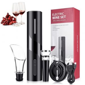 6 en 1 Tire Bouchon Électrique Rechargeable, coffret cadeau, tire-bouchon avec coupe-capsule, bouchon à vide, bec verseur, aérateur de vin, câble USB pour les amateurs vin cadeau maison fête (jeanzhouchan, neuf)