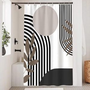 Uiiooazy Rideau Douche Noir Gris, Rideau de Douche Abstrait Géométrique Lignes Noir Rayé Rideaux de Baignoire Anti Moisissure Imperméable Tissu Polyester Rideaux de Bain avec 8 Crochets 120x180cm (dongguibinjingpinxiaodianpu, neuf)