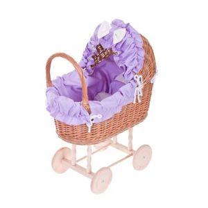 e-wicker24 Poussette - Landau pour poup&eacute;e en Osier, Cadeau pour Les Enfants ((Naturel, Violet) (e-wicker24, neuf)