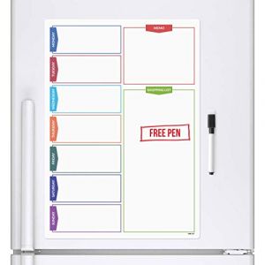 CKB Ltd® COLOUR SHOPPING Magnetic Fridge Board Tableau Frigo Mémo Magnétique Conseil Réfrigérateur Magnétique avec un marqueur Conseil White & Pen - Mémo Drywipe Magnet Tableau blanc Cuisine Notice Board Grande Liste de courses (CKB_LTD, neuf)