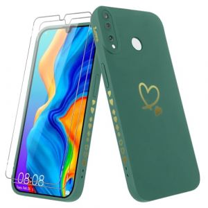 Vauki Coque pour Huawei P30 Lite/Nova 4e avec 2 Pi&egrave;ces Verre Tremp&eacute;, Etui Fille avec Or Motif Coeur Souple TPU Silicone Antichoc Anti-Rayures Housse Compatible avec Huawei P30 Lite, Vert (IRONBORN REAL ESTATE, neuf)