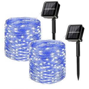 MUXIJIA 2pcs Guirlandes lumineuses solaires pour l’extérieur, 7M / 23Ft 50 LEDS Guirlandes lumineuses étanches 8 modes Guirlandes lumineuses solaires (bleu) (YMFRAOHF, neuf)