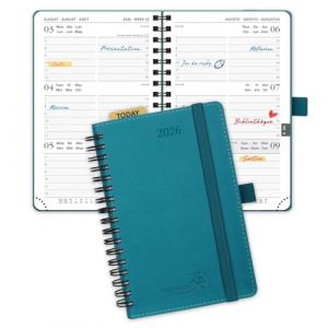 POPRUN Agenda de Poche 2026 A6 Semainier 16 x 10,5 cm - Couverture Souple en PU Cuir Spirale, Petit Agenda, D'Jan 2026 &agrave; D&eacute;c 2026-12 Mois, R&egrave;gle signet, Papier 100 g/m&sup2;, Pacifique Vert (Time Works Wonders, neuf)