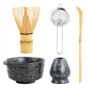 5 in 1 Ensemble de Th&eacute; Matcha Japonais avec Fouet &agrave; Matcha en Bambou, Porte-fouet, Bol &agrave; Matcha, Cuill&egrave;re &agrave; Matcha Service &agrave; Th&eacute; Matcha C&eacute;ramique Matcha Kit pour C&eacute;r&eacute;monie Matcha (Noir) (Laukra special SIA, neuf)