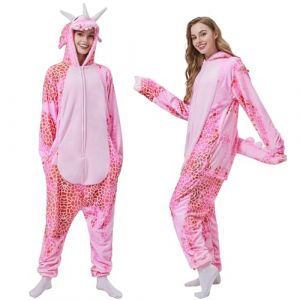 Joellfuner Triceratops Onesie Costume, Pyjama Jumpsuit Unisexe Adulte, Tie Dye Dinosaur Pyjama Adulte, Dino Costumes Animaux pour Adultes, Carnaval Cosplay Costume Animal Pyjama (Rose, L) (TORYODOR ETRADE, neuf)