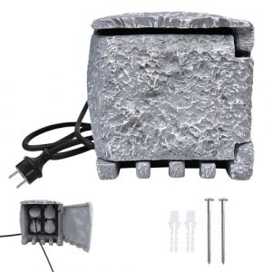 NAIZY Prise de jardin aspect pierre - Multiprise extérieure étanche IP44 avec 4 contacts de protection - Prise extérieure avec rallonge de 1,5 m - Multiprise de jardin d'extérieur gris en polyrésine (Alrich UG, neuf)