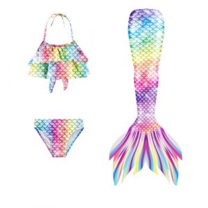 Maillot De Bain Enfant Fille - Joli Maillot de Bain d'été Cosplay Party Fille Manches Longues 3 Pièces Deguisement Océan Piscine Natation Plage Costume de Bain de Plage (heyann, neuf)