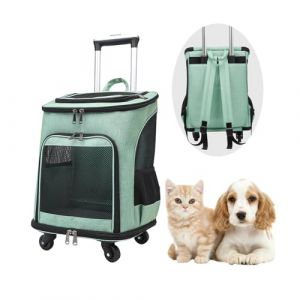 Sac &agrave; dos &agrave; roulettes pour chien et chat - Jusqu'&agrave; 10 kg - Chariot de transport l&eacute;ger pour chiots et animaux de compagnie - Vert (taylorswifen, neuf)