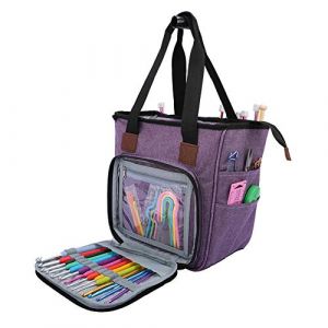 Katech Sac Rangement Fils Textiles, Grand Sac à Tricoter pour Ranger Pelotes de Laine/Aiguilles à Tricoter/Crochet Ergonomique/Accessoires de Crochet Tricot, Sac Tricot en Polyester, Violet (Katech Inc, neuf)