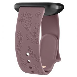 Wanme Grav&eacute; Floral Bracelets de Montre 20mm 22mm, Bracelets en Silicone Imperm&eacute;ables, Bracelet de Remplacement R&eacute;glable &agrave; D&eacute;gagement Rapide pour Homme Femme (Fum&eacute;e Violet, 20mm) (DgYuanLiYuan, neuf)