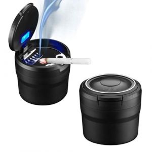 Geoyien Cendrier voiture,cendrier de voiture d&eacute;tachable &agrave; nettoyage facile avec lumi&egrave;re LED avec couvercle rabattable, cendrier auto-extinguible pour voitures Van Camping en plein air (2 x Noir) (JIEENDA, neuf)