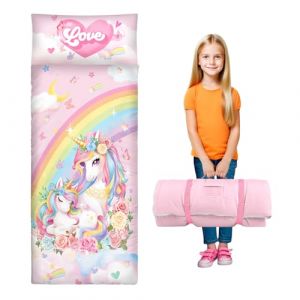 Licorne Sac Couchage Enfants avec Couverture et Oreiller Amovibles, 60 * 150 cm Tapis Sieste L&eacute;ger Garcon Fille de 3 &agrave; 7 Ans, Sac Couchage Enfant Maternelle, Cr&egrave;che, Voyage et Camping (Yiwushi Dengchong Maoyi Youxiangongsi, neuf)