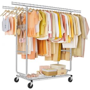 FAVOOSTY Portant &agrave; v&ecirc;tements avec &eacute;tag&egrave;res,Portant &agrave; v&ecirc;tements sur roulettes avec Double Tringle - Charge maximale : 280 kg - 52 x (106-176) x 170 cm, Installation rapide en 3 minute-Argent (FAVOOSTY, neuf)