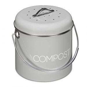 Navaris Poubelle à Compost 3L - Bac à Compost de Cuisine en Acier Inoxydable - Composteur de Cuisine pour Déchets Alimentaires - 3X Filtre Charbon (KW-Commerce, neuf)