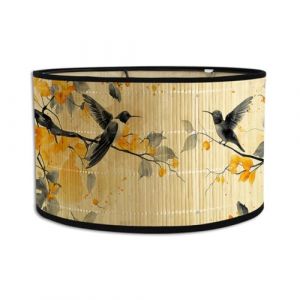 Morbuy Abat-Jour en Bambou, Abat-jour Tambour de 30cm Motif de Fleurs et d'oiseaux Abat-Jour Rechange pour Lampe de Table/Chevet, Suspension, Lampadaire, Décoration d'intérieur (Jaune C) (Morbuy, neuf)
