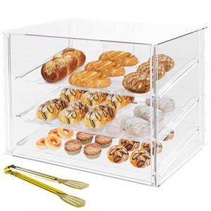 Cityjoy Présentoir de boulangerie à 3 plateaux avec portes arrière magnétiques – 52,8 x 40,1 x 42,9 cm – Présentoir à pâtisserie en acrylique avec plateaux amovibles et pinces en acier, présentoir (Cityjoy-Fr, neuf)