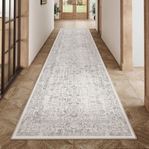 HUGEAR Gris Tapis Couloir Lavable en Machine Tapis de Passage Cuisine Chambre Adulte Tapis Couloir Long 80x400cm Doux Vintage Descente de Lit Antid&eacute;Rapant Decoration Chambrel Mangerd (RONGBEN, neuf)