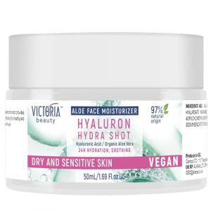 Victoria Beauty Cr&egrave;me &agrave; l'acide hyaluronique &agrave; l'aloe vera bio, cr&egrave;me pour le visage pour peaux s&egrave;ches et sensibles, cr&egrave;me de jour anti-&acirc;ge, cr&egrave;me hydratante &agrave; l'acide hyaluronique, v&eacute;g&eacute;talien (Alikante 77, neuf)
