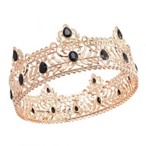 Gatuida Couronne De Roi D'hommes Baroque En Alliage Dor&eacute; Pierres Noires, Accessoire Cosplay Vintage Pour Costume Masculin Sc&egrave;ne Soir&eacute;e Taille Unique (Brandon Zou, neuf)