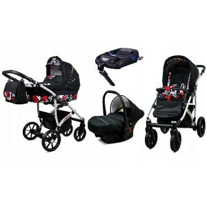 BabyLux® Enfant Poussette Combinée Set 4 en 1 - Largo - incl. Nacelle, Canne, Siège de voiture, ISOFIX Base - Siège Auto - Landau Bébé - avec Sac à langer, Habillage pluie etc. (BabyLux-shop, neuf)