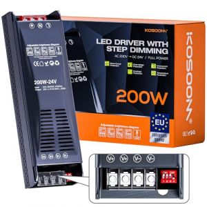 KOSOOM Transformateur LED 24v 200W 8.33A 1pcs 230V 220V Alimentation DC Transfo pour ruban LED driver dimmable alimentation basse tension transfo pour power supply tranformateur alim 24v (KEXUN DIRECT, neuf)