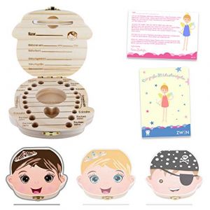 ZWEN Boîte à dents de lait 3.0 (princesse et pirate coloré), avec jolie lettre à dents (français non garanti), e-book gratuit, pour filles et garçons (princesse marron) (Zwenshop, alle Preise inkl. Mwst., neuf)