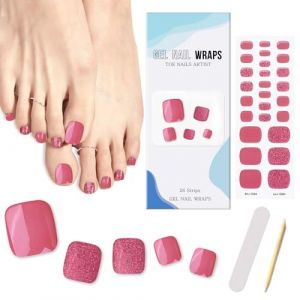 Ceboic Bandes d'ongles en Gel Semi Durci, 26 Pièces d'orteil Vernis À Ongles Autocollants, Auto-Adhésifs Pedi Wraps Full Cover Nail Art Sticker Décorations Manucure pour Femme Fille (Rose Flash) (Biaodian, neuf)