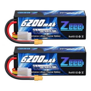 Zeee 4S Lipo 14,8V 120C 6200mAh Batterie RC avec Prise XT60 pour rc Voiture, Camion, Char, Buggy, truggy (2 PCS) (ZEEE POWER, neuf)