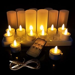 Bougies à LED rechargeables USB,QSPORTPEAK 12 bougies rechargeables LED Bougies à piles sans flamme avec station de charge, câble USB et tasses à bougies pour Pour Décoration de Noël, Halloween (QSPORTPEAK Direct, neuf)