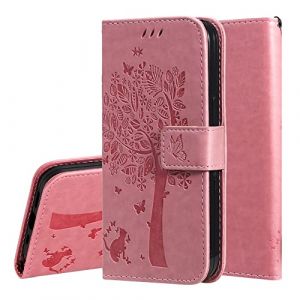 IMEIKONST Coque pour Samsung Galaxy J4 Plus, Protection Housse Porte Cartes Portefeuille Cuir Pochette Fermeture Magn&eacute;tique Anti-Choc &Eacute;tui &agrave; Rabat Compatible avec Samsung J4 Plus. Wish Tree Pink KT1 (IMEIKONST, neuf)
