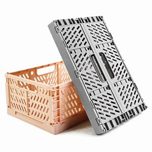 Spesh Lot de 2 Caisses Rangement Pliable Cagettes Plastique Empilable Caisse Pliante avec Poignée pour Cuisine, Chambre à Coucher, Bureau(rose+gris, 30 x 20 x 12 cm) (Spesh-eu, neuf)