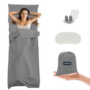 flintronic Drap de Sac de Couchage Léger 210 x 75cm, Sac de Couchage de Drap avec Compartiment pour Oreiller, Drap de Sac de Couchage Léger et Portable pour Voyage Hôtel Camping, Gris (flintronic, neuf)