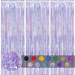 3 pièces Rideau Métallique de Frange Violet Clair,1mx2m Scintillants Foil Rideau Shimmer Brillants Decoration Anniversaire Photo Fond,pour Deco Porte Fenetres,Disco,Scintillant Mariage,Maison,Fête (TZY Official store, neuf)