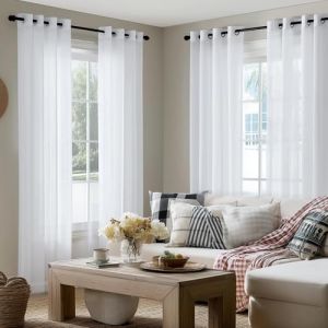 PONY DANCE Rideau Voilage Salon - Lot de 4 Voilages Blanc Décorations Maison Chambre Fenêtre Intérieur L140 x H245cm Voile Transparent à Oeillets (RYB HOME EU, neuf)