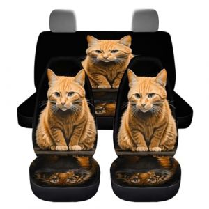 chaqlin Lot de 4 housses de siège de voiture avant et arrière avec motif chat et tigre amusant - Accessoires d'intérieur avec 2 housses de siège avant de voiture, 2 protections de banquette arrière (chaqlin, neuf)