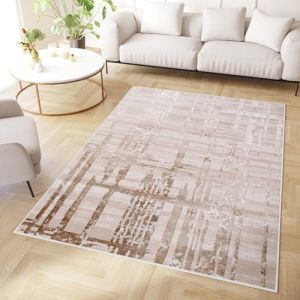 TAPISO Crystal Tapis Poils Courts Moderne Beige Marron Motif Rayures Effet 3D Brillant Doux Tapis Salon Chambre Adulte Salle &agrave; Manger Oeko-TEX 300 x 400 cm (TAPISO-FR, neuf)