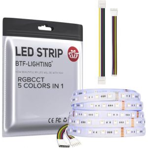 BTF-LIGHTING RGBCCT 5 Couleurs en 1 LED 5050SMD RGBWW RGB+Dimmable Température de Couleur Accordable 2700K-6500K 5M 60LED/m 300LEDs Ruban Lumineux LED Multi-Couleurs IP65 DC24V Pour Décoration (BTF-LIGHTING EU, neuf)