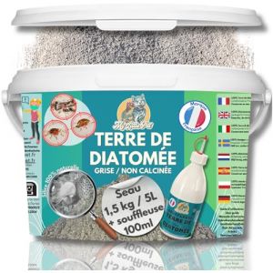 100% Terre de Diatomée Alimentaire Blanche | Terre de Diatomée Punaise de Lit | Poudre de Diatomée Cafard | Terre de Diatomée (600g) (600g vrac) (GRISE Seau 1.5Kg (5L) + Souffleuse 100ml) (SASU LLBMC, neuf)