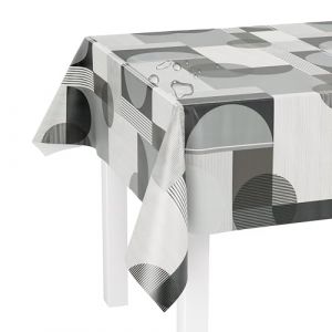 LILENO HOME Nappe lavable au m&egrave;tre - 240 x 140 cm (bord coup&eacute;) - Motif cercles et carreaux gris - Imperm&eacute;able - Id&eacute;al comme nappe ou chemin de table pour mobilier de jardin &agrave; bi&egrave;re (Discount-Deal24, neuf)