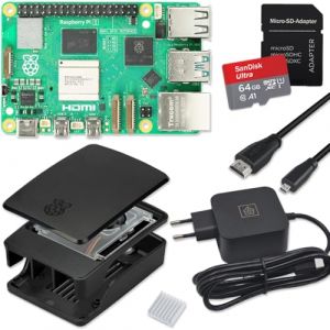Raspberry Pi 5 Kit de démarrage 8 Go noir | Bloc d'alimentation USB-C 45 W | Boîtier avec ventilateur | Carte SD Ultra 64 Go | Câble Micro HDMI 4K | Dissipateur thermique | Raspberry Pi 5 8 Go de RAM (smart-home-komponente, neuf)