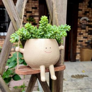 Starnearby Pot de Fleurs Suspendu, Pot de Fleurs en R&eacute;sine avec Visage Sourire, Jardini&egrave;re &agrave; Suspendre, Pot de Fleur Balan&ccedil;oire pour Plantes Succulentes d'int&eacute;rieur et d'ext&eacute;rieur (Pasercvxzoreso, neuf)