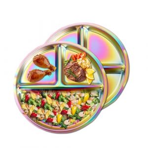 Goiern 2 pi&egrave;ces Assiette pour Enfant en Acier Inoxydable color&eacute;, 23 cm Assiette &agrave; portions contr&ocirc;l&eacute;es divis&eacute;e pour Adultes avec Compartiments Plateau Repas pour Tout-Petit (Pewtty, neuf)