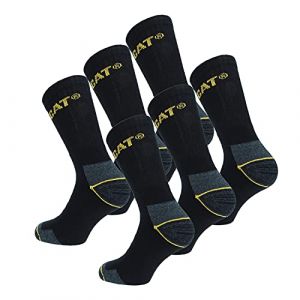 Caterpillar 6 Paires Chaussettes Travail Mi-Mollet - Chaussures de Sécurité - Pointe et Talon Renforcé - Coton Eponge (46-50 6 Paires noir) (Naduf, neuf)