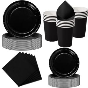 Nkaiso Set de Vaisselle Jetable 50 Pièces Noire Élégante - 10 Assiettes 23cm, 10 Assiettes 18cm, 10 Gobelets, 20 Serviettes - Pour Anniversaire, Mariage, Soirée - 10 Invités (Nkaiso, neuf)