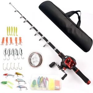 Lixada Ensemble canne à pêche et moulinet avec leurres de pêche pour adulte, canne à pêche télescopique de 2,1 m avec moulinet de lancer d'appât 18 + 1BB pour droitier/gauche, kit de pêche portable (WAOLi, neuf)
