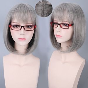 Halloween Fashion Christmas Party Dress Up Perücke Bobo Head Perücke Weibliche Kurze Haare Flauschiges Gesicht Trimmen Bobo Smoky Grey Granny Grey Farbe: Pl-396 (lange Kopfhaut) (long zhu tang, neuf)